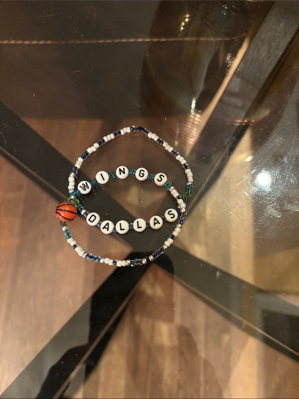 WNBA Dallas Wings Navy,White and Green Beaded Bracelet Set of two